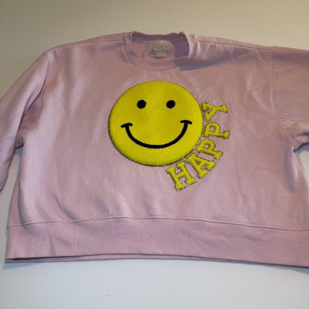 JUDITH MARCH Happy Smiley Face Pink Oversized Sweatshirt Medium - Picture 4 of 10